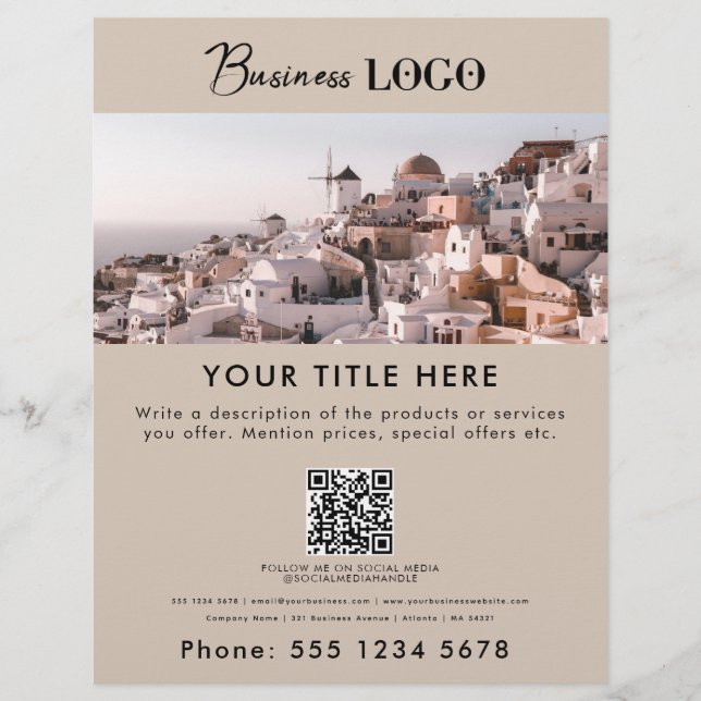 Business Promotional Photo & Text QR Code Contact Flyer (Front)