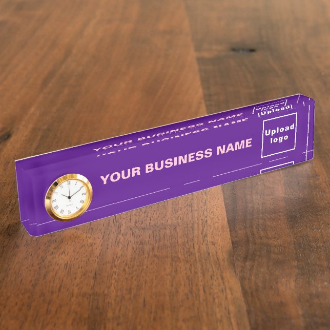 Business Purple Acrylic With Clock Nameplate (Side)