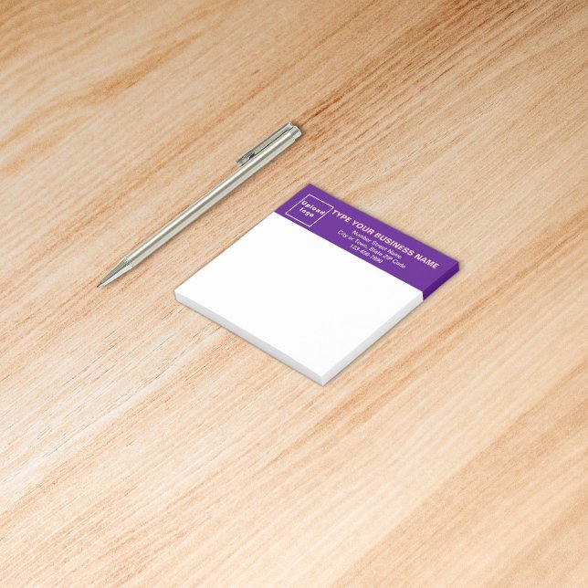 Business Purple Heading White Square post it note (Build brand name awareness. Your business brand on purple heading of square post it note.)