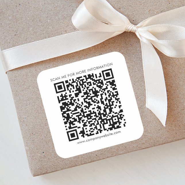 Business QR Code and Company Website Square Sticker (Business QR Code White Square Sticker)