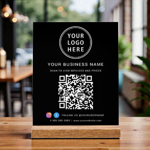 Business QR Code and Logo Black Acrylic Sign