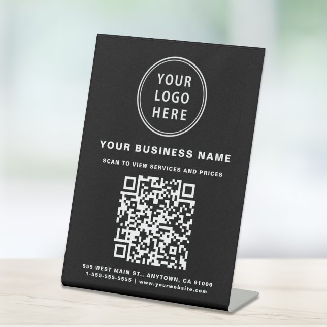 Business QR Code and Logo Black Pedestal Sign (Connect customers and clients to your desired website destination with a single scan)