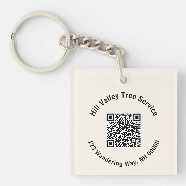 Business QR code and Text Ecru Key Ring (Front)
