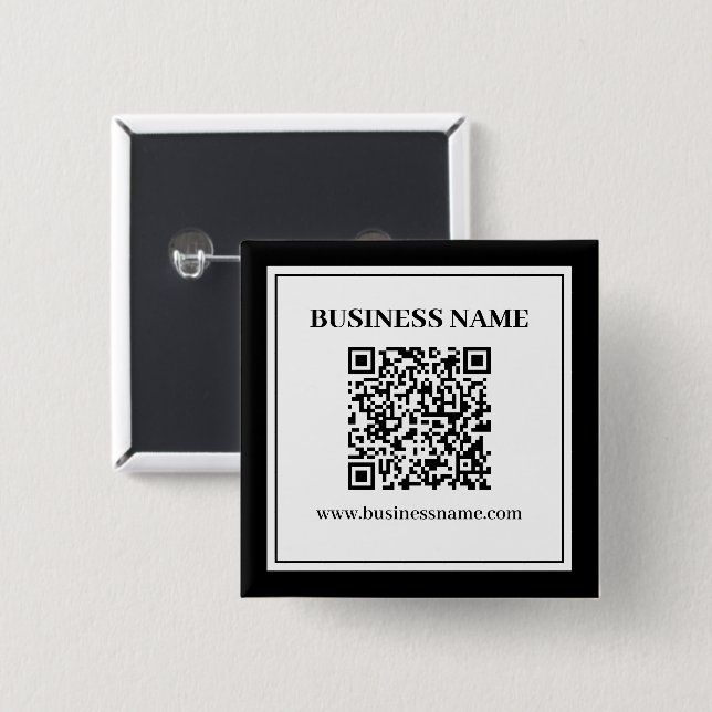 Business QR code | Black & White 15 Cm Square Badge (Front & Back)
