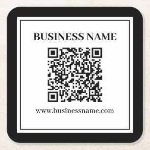 Business QR code Black & White Square Paper Coaster