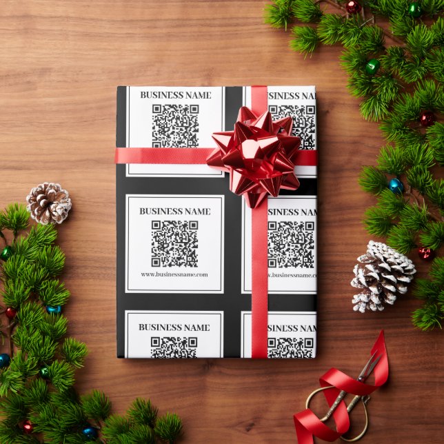 Business QR code | Black & White Wrapping Paper (Holiday Gift)