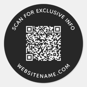 Business QR Code Custom Text Black Classic Round Sticker