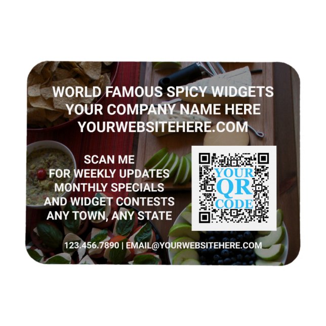 Business QR Code Dark Photo Company Promo Magnet (Horizontal)
