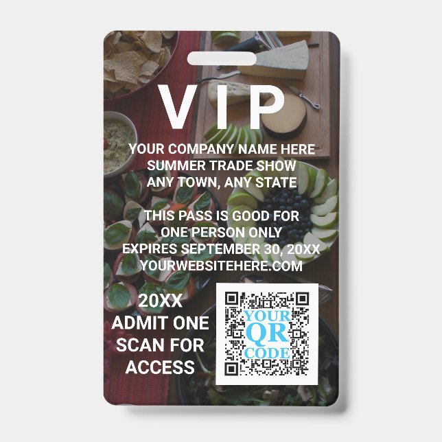 Business QR Code Dark Photo Cool Promo Event VIP ID Badge (Front)