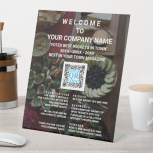 Business QR Code Dark Photo Cool Retail Welcome Pedestal Sign