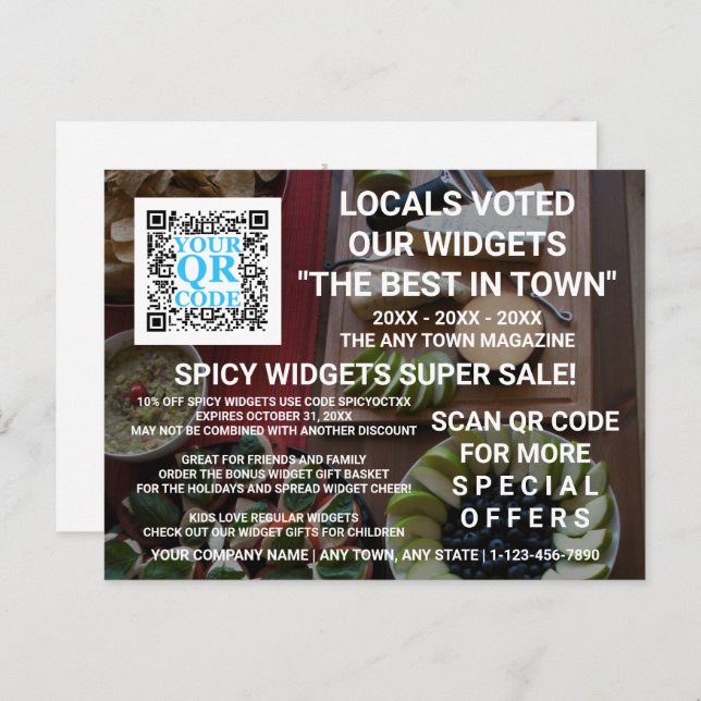Business QR Code Dark Photo Custom Advertising Postcard (Front/Back)
