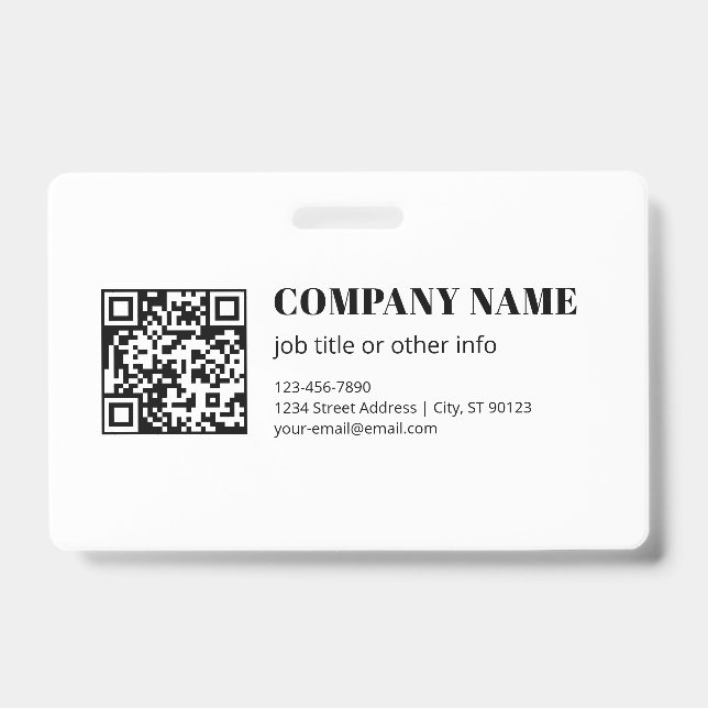 Business QR code & Editable Retro-Modern Text ID Badge (Front)