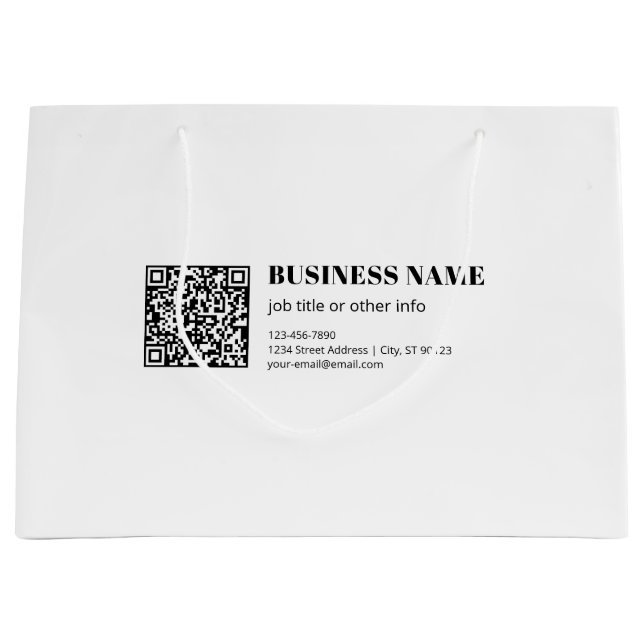 Business QR code & Editable Retro-Modern Text Large Gift Bag (Front)