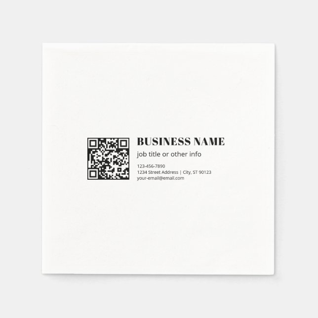 Business QR code & Editable Retro-Modern Text Napkin (Front)