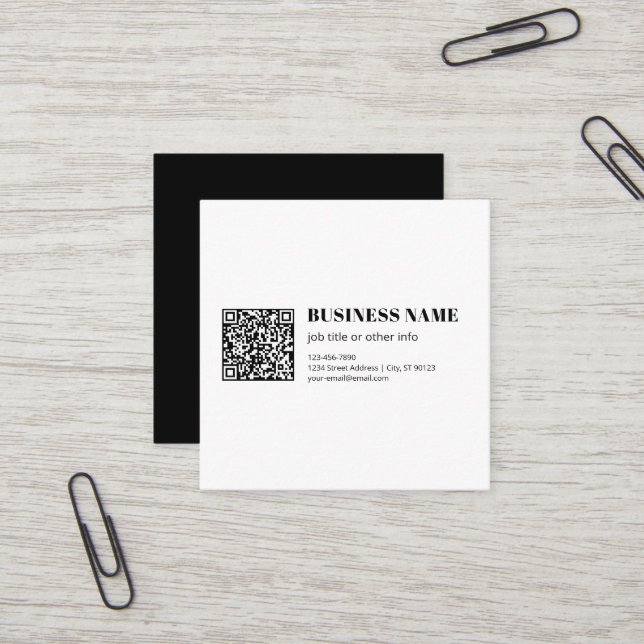 Business QR code & Editable Retro-Modern Text Square Business Card (Front/Back In Situ)