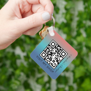 Business QR Code Gradient Monogrammed  Key Ring