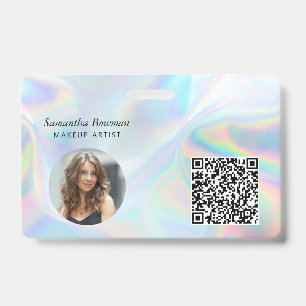 Business QR Code Holographic Makeup Artist Staff ID Badge