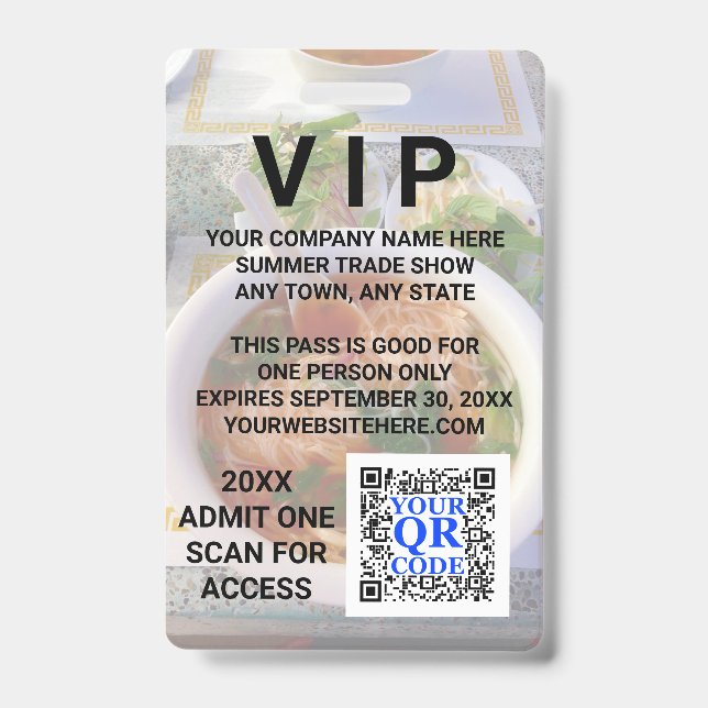Business QR Code Light Photo Cool Promo Event VIP ID Badge (Front)
