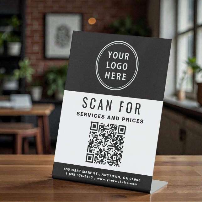 Business QR Code Logo Black White Pedestal Sign (Business QR Code Logo Black White Pedestal Sign)