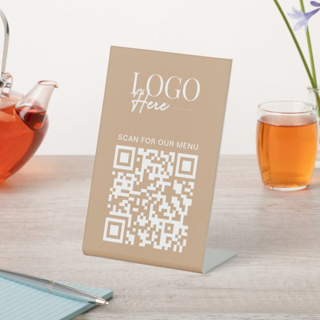 Business QR Code Logo Modern Minimal Simple Menu Pedestal Sign (In SItu)