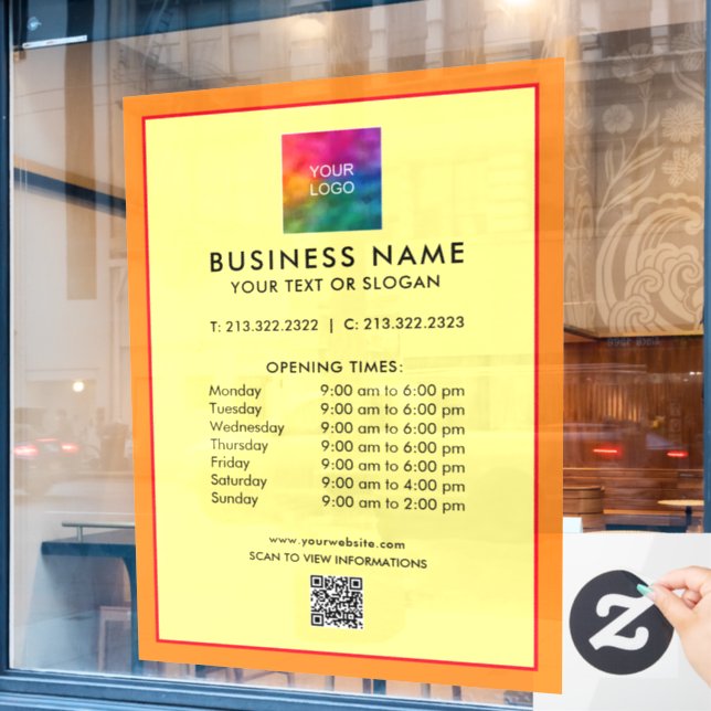 Business QR Code Logo Opening Hours Simple (Cafe Window)