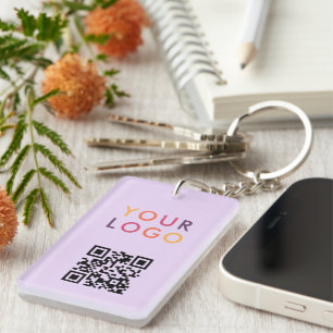 Business QR Code Logo Purple Key Ring