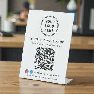 Business QR Code Logo Social Media Pedestal Sign