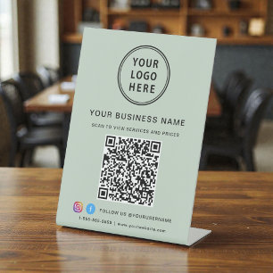 Business QR Code Logo Social Media Sage Pedestal Sign