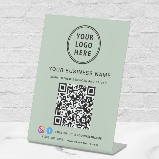 Business QR Code Logo Social Media Sage Pedestal Sign (Creator Uploaded)