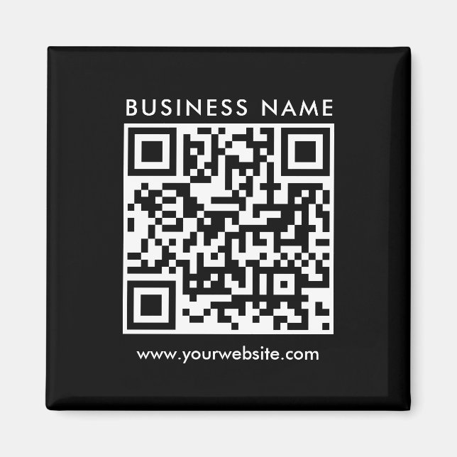 Business QR Code Logo Text Black Template Square Magnet (Front)