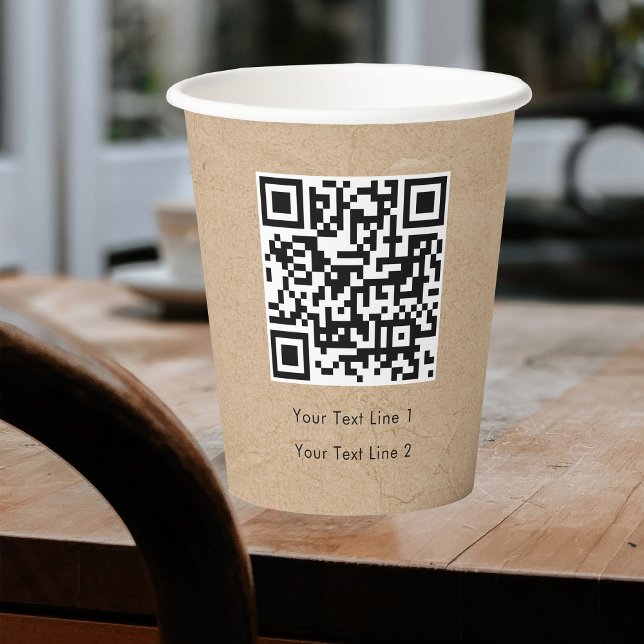 Business QR Code Modern Professional Kraft Brown Paper Cups (Creator Uploaded)