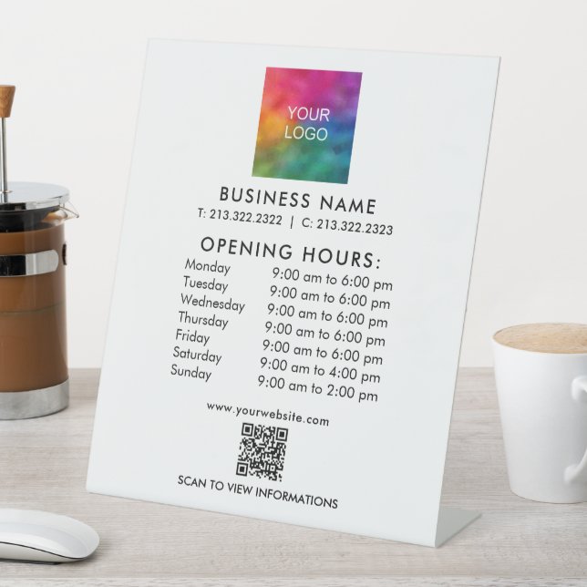 Business QR Code Opening Hours Logo Custom Pedestal Sign (In SItu)