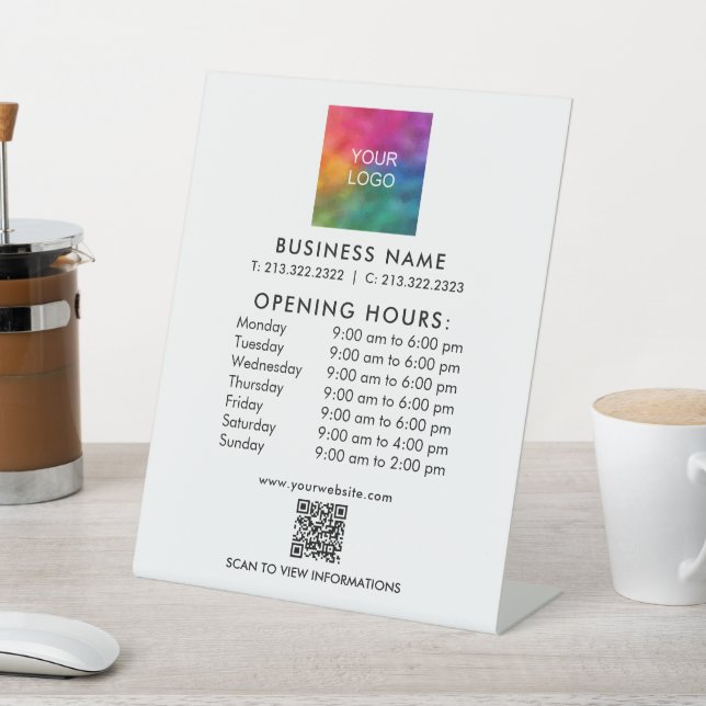 Business QR Code Opening Hours Logo Personalised Pedestal Sign (In SItu)