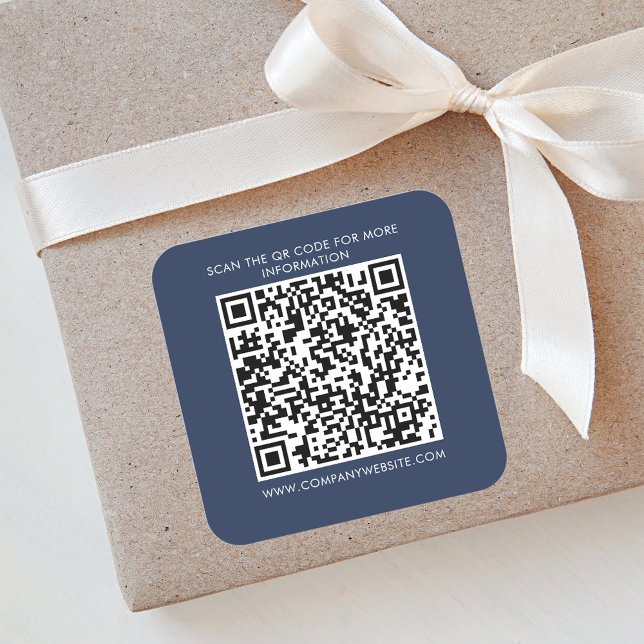 Business QR Code Promotional Marketing Custom Square Sticker (Business QR Code Blue Square Sticker)