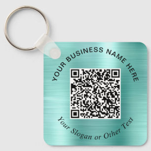 Business QR Code Promotional Teal Mint Green Key Ring