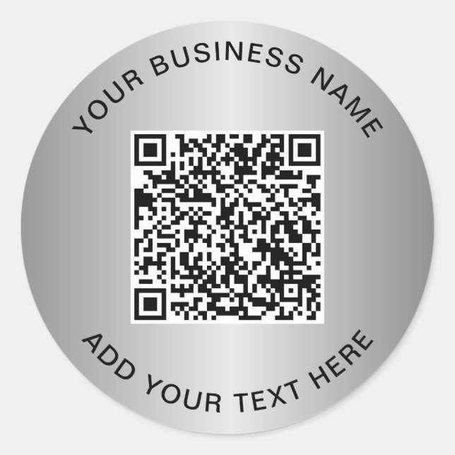 Business QR Code Silver Classic Round Sticker (Front)