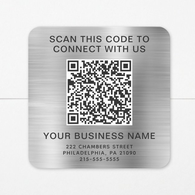 Business QR Code Silver Square Sticker (Creator Uploaded)