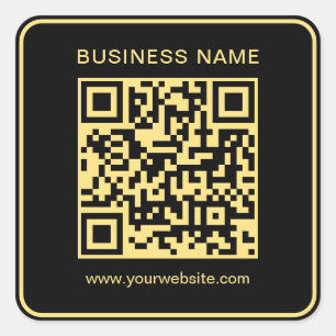 Business QR Code Template Black & Gold Scannable Square Sticker