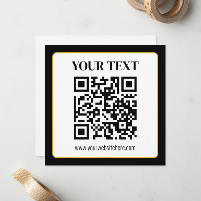 Business QR code w/Top & Bottom Text, Black & Gold Card (Front/Back In Situ)