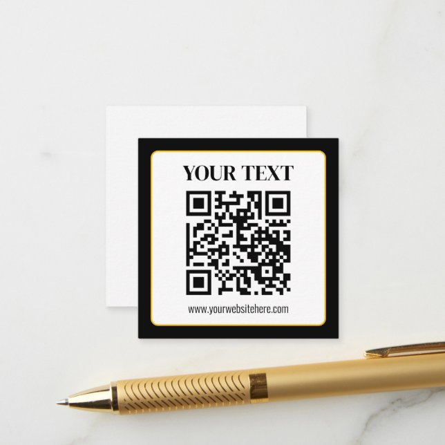 Business QR code w/Top & Bottom Text, Black & Gold Enclosure Card (Front/Back In Situ)