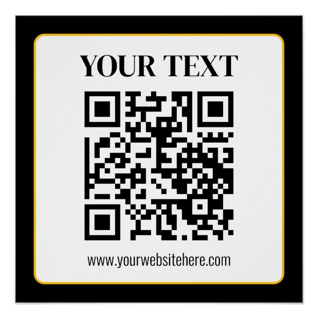 Business QR code w/Top & Bottom Text, Black & Gold Poster (Front)