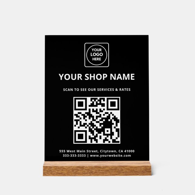 Business QR Logo Black Acrylic Sign (Front)