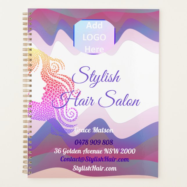 Business Rainbow Waves Planner with Logo (Front)