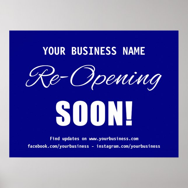 Business Re-Opening Soon Blue Poster (Front)