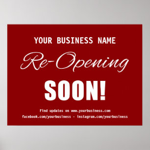 Business Re-Opening Soon Red Poster