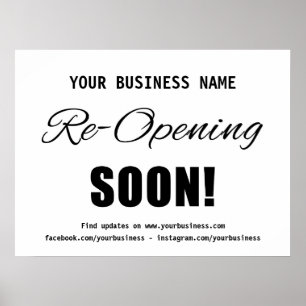 Business Re-Opening Soon White Poster