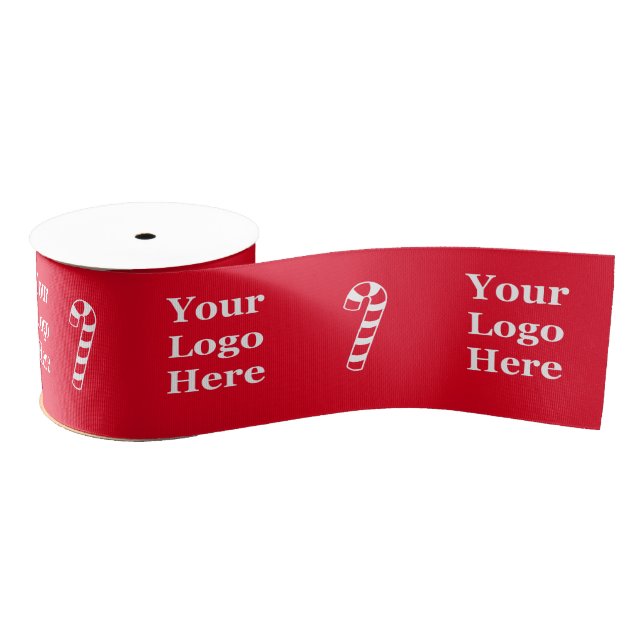 Business Red and White Candy Canes Your Logo Here Grosgrain Ribbon (Spool)