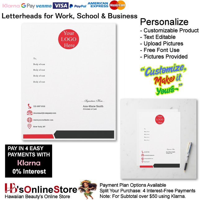 Business Red Black Logo Company Name Signature Custom Letterhead (Business Red Black Logo Company Name Signature Letterhead.)