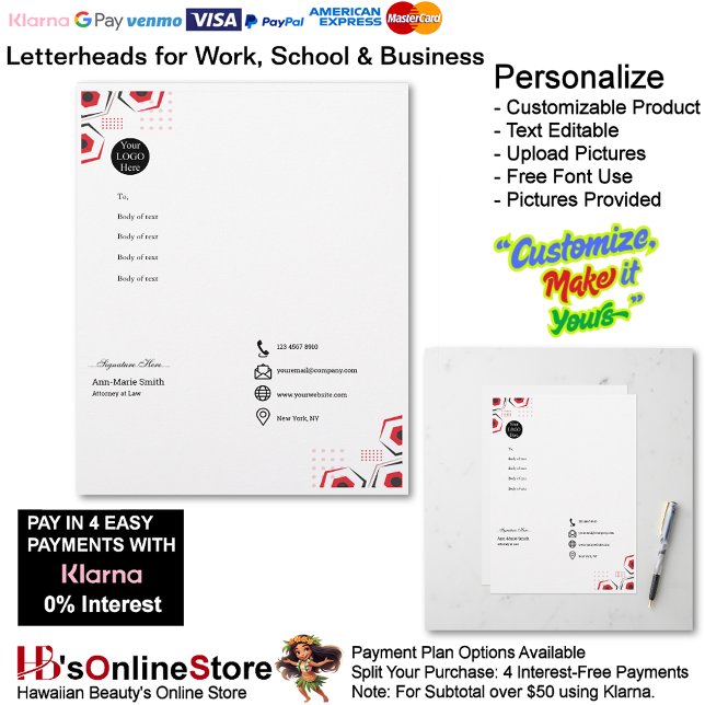 Business Red Black White Logo Company Signature Custom Letterhead (Business Red Black White Logo Company Signature Letterhead.)
