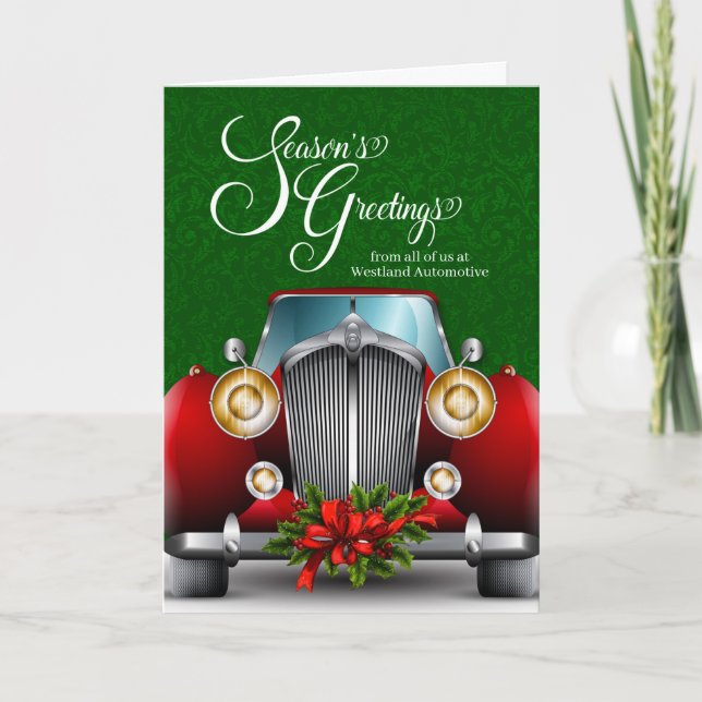 Business Red Classic Car Season's Greetings Holiday Card (Front)